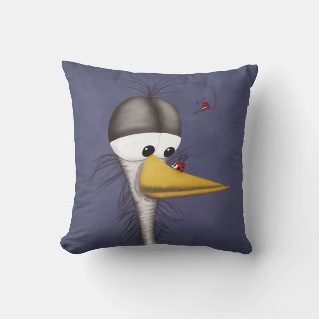 Funny Egret Cartoon Cushion (Front)