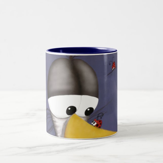 Funny Egret Cartoon Two-Tone Coffee Mug (Center)