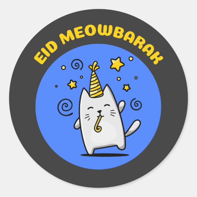 Funny Eid Cat Classic Round Sticker (Front)