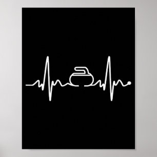 Funny Ekg Heartbeat Love Curling White Curling Fan Poster