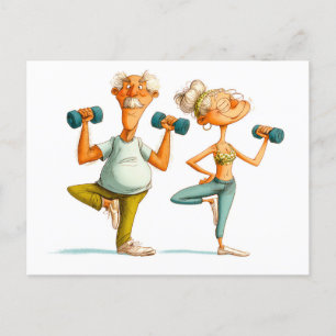 Funny Elderly Man Doing Yoga Illustration Holiday Postcard
