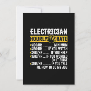 Funny Electrician Apparel, Hourly Rate Men Card