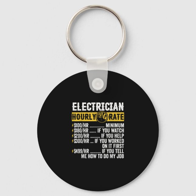 Funny  Electrician Apparel, Hourly Rate Men Key Ring (Front)