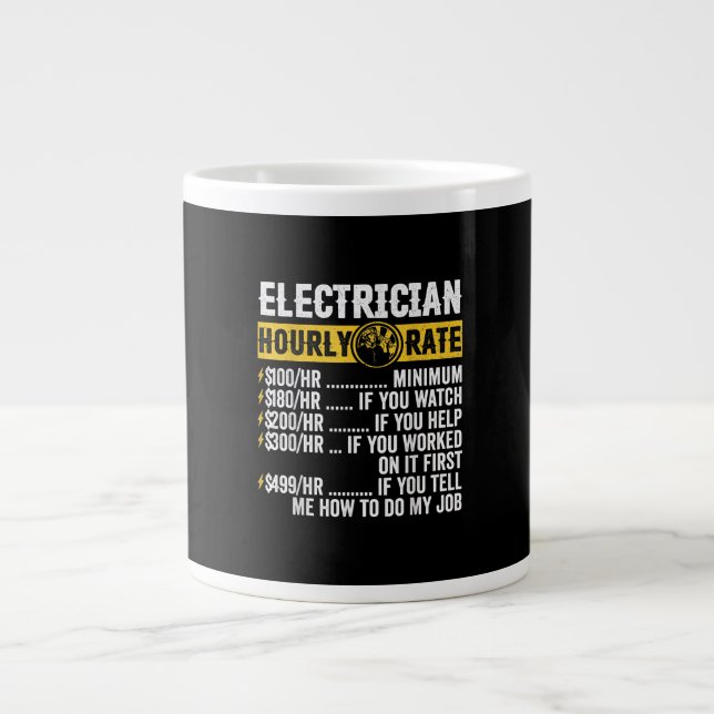 Funny  Electrician Apparel, Hourly Rate Men Large Coffee Mug (Front)