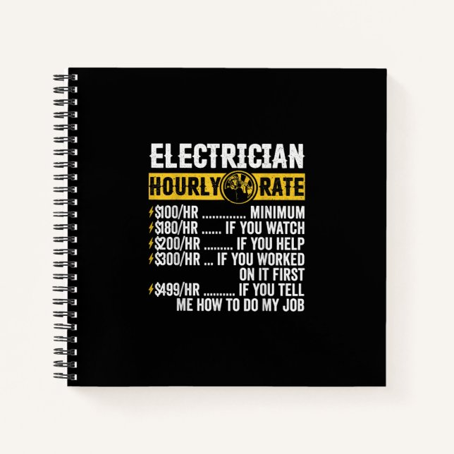Funny  Electrician Apparel, Hourly Rate Men Notebook (Front)