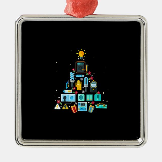 Funny Electrician Christmas Tree Metal Ornament (Front)