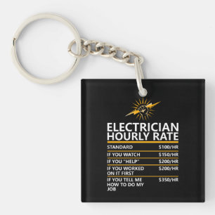 Funny Electrician Hourly Rate Table Humor Gift Key Ring