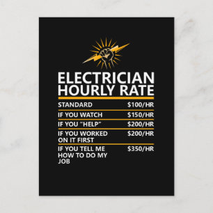 Funny Electrician Hourly Rate Table Humour Gift Postcard