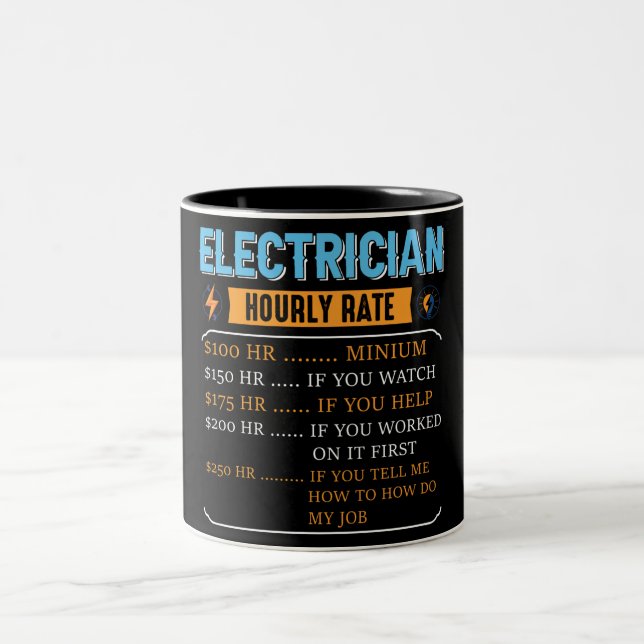 Funny Electrician Hourly Rate Two-Tone Coffee Mug (Center)