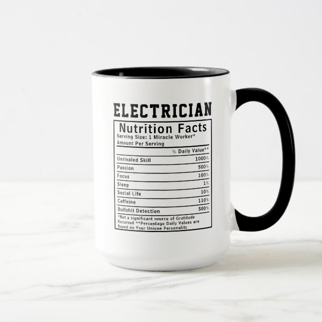 Funny Electrician Nutrition Facts Electrical Gift Mug (Right)
