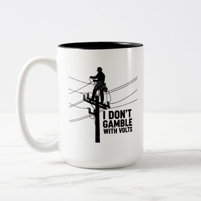 Funny Electrician Silhouette Two-Tone Coffee Mug (Left)