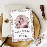Funny Elegant Birthday Queen Pink Flamingo