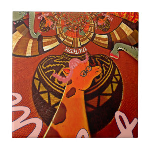 Funny Elegant Giraffe Accessorised African Style Ceramic Tile