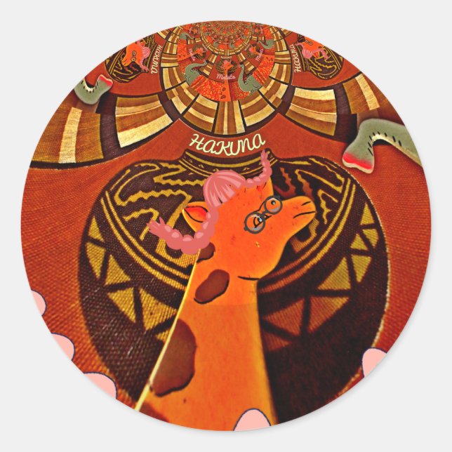 Funny Elegant Giraffe Accessorised African Style Classic Round Sticker (Front)