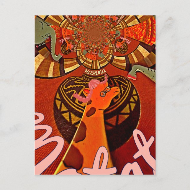 Funny Elegant Giraffe Accessorised African Style Postcard (Front)