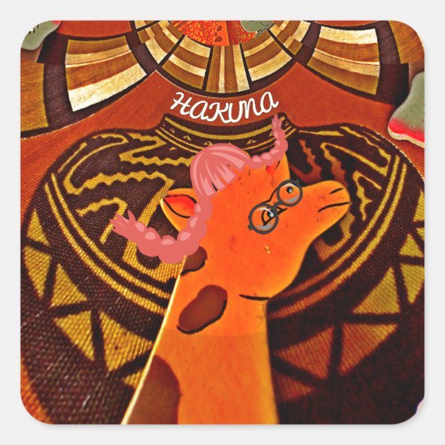 Funny Elegant Giraffe Accessorised African Style Square Sticker (Front)