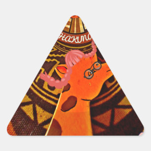 Funny Elegant Giraffe Accessorised African Style Triangle Sticker