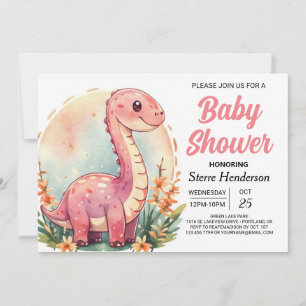 Funny Elegant Pink Dinosaur Girl Baby Shower Invitation
