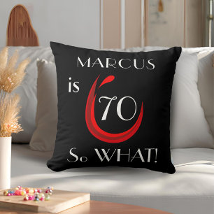 Funny Elegant Red Wine 70th Birthday Black Cushion
