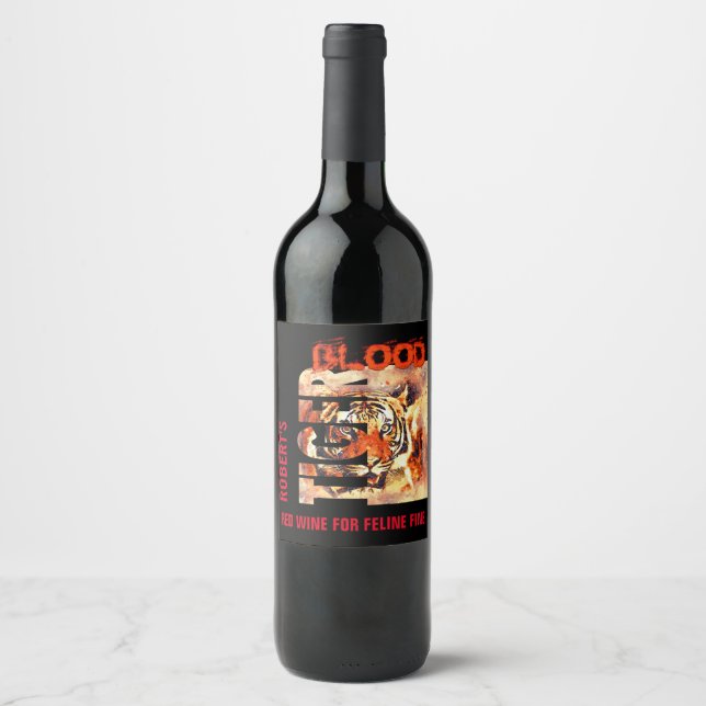 Funny Elegant Tiger Blood Wine Label (Front)