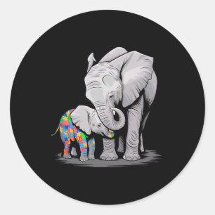 Funny Elephant Autism Awareness Autism Mum Kids Bo Classic Round Sticker