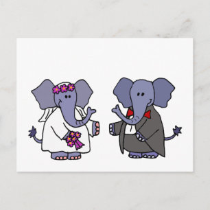 Funny Elephant Bride and Groom Wedding Design Postcard