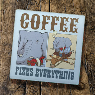 Funny Elephant Coffee Fixes Everything Cartoon Glass Coaster