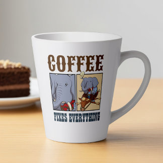 Funny Elephant Coffee Fixes Everything Cartoon Latte Mug