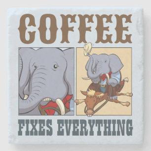 Funny Elephant Coffee Fixes Everything Cartoon Stone Coaster