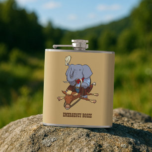 Funny Elephant Emergency Booze Cowboy Cartoon Hip Flask