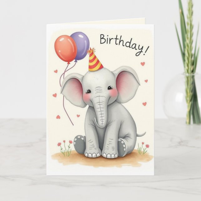 Funny Elephant Happy Birthday Card (Front)