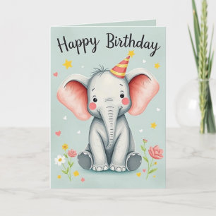 Funny Elephant Happy Birthday Card