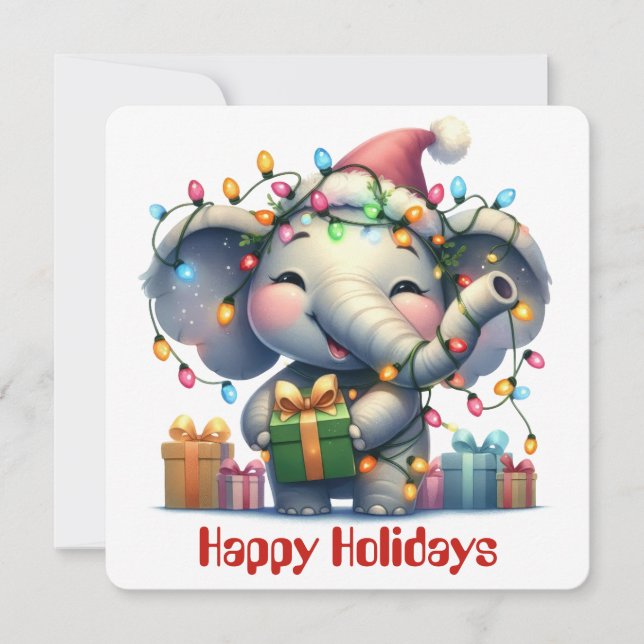Funny Elephant Holiday Greeting Card (Front)