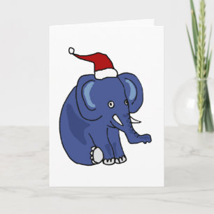 Funny Elephant in Santa Hat Christmas Art Holiday Card