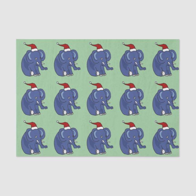 Funny Elephant in Santa Hat Tissue Paper (Front)