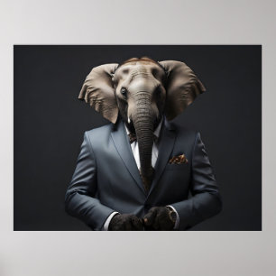 Funny elephant in suit poster