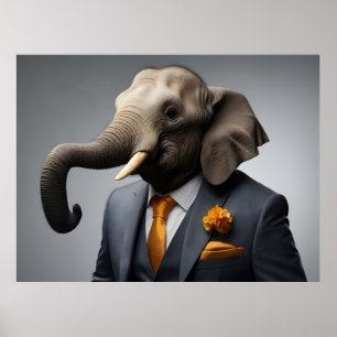 Funny elephant in suit poster