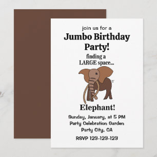 Funny Elephant Jumbo Birthday Party Invitation