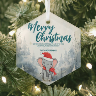 Funny Elephant Merry Xmas tree snow Holiday party Glass Tree Decoration