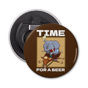 Funny Elephant Time For A Beer Cowboy Cartoon Bottle Opener