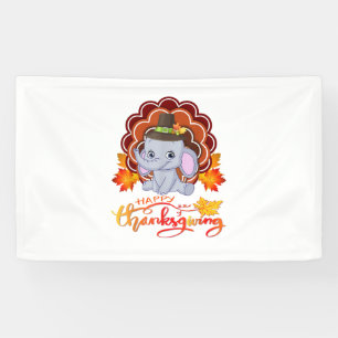 Funny elephant Turkey Happy Thanksgiving Banner