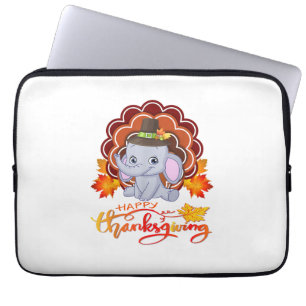 Funny elephant Turkey Happy Thanksgiving Laptop Sleeve