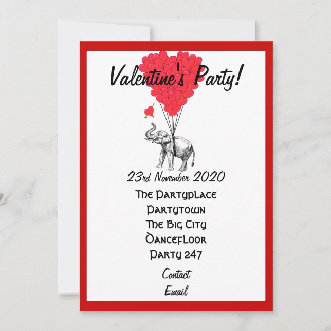 Funny elephant valentines party invitation (Front)
