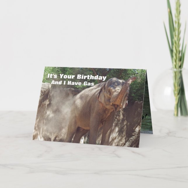 Funny Elephant With Gas Birthday Card (Front)