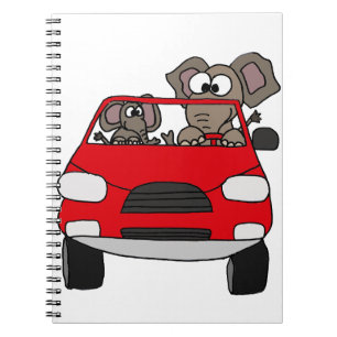 Funny Elephants in Red Car Notebook