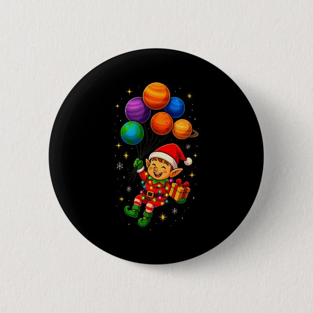 Funny Elf Astronaut With Planets Christmas Pjs For 6 Cm Round Badge (Front)
