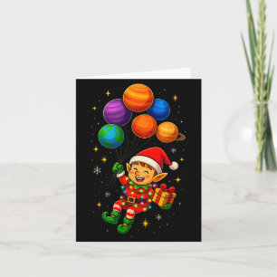 Funny Elf Astronaut With Planets Christmas Pjs For Card