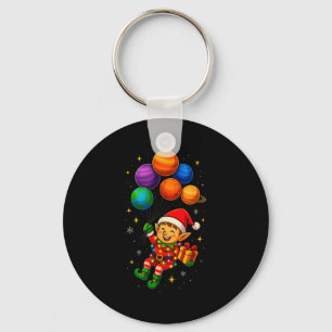 Funny Elf Astronaut With Planets Christmas Pjs For Key Ring