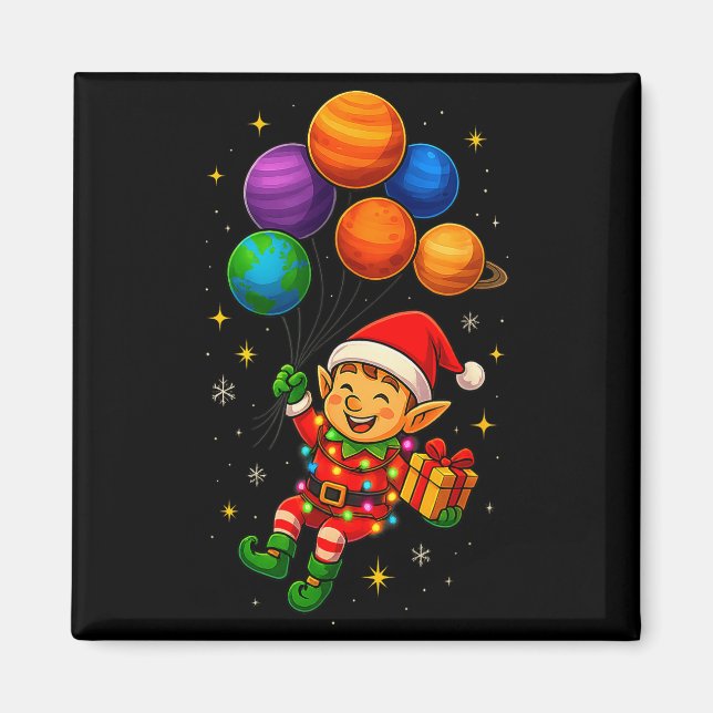 Funny Elf Astronaut With Planets Christmas Pjs For Magnet (Front)