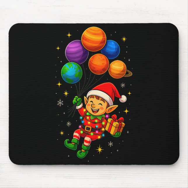 Funny Elf Astronaut With Planets Christmas Pjs For Mouse Pad (Front)